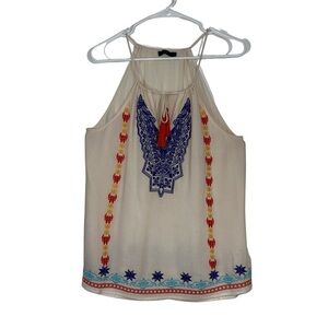 THML Embroidered Tassel Halter Top